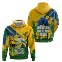 Brazil Independence Day Hoodie One Nation One Heart - Tropical Toucan Macaw Christ Redeemer