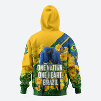 Brazil Independence Day Hoodie One Nation One Heart - Tropical Toucan Macaw Christ Redeemer