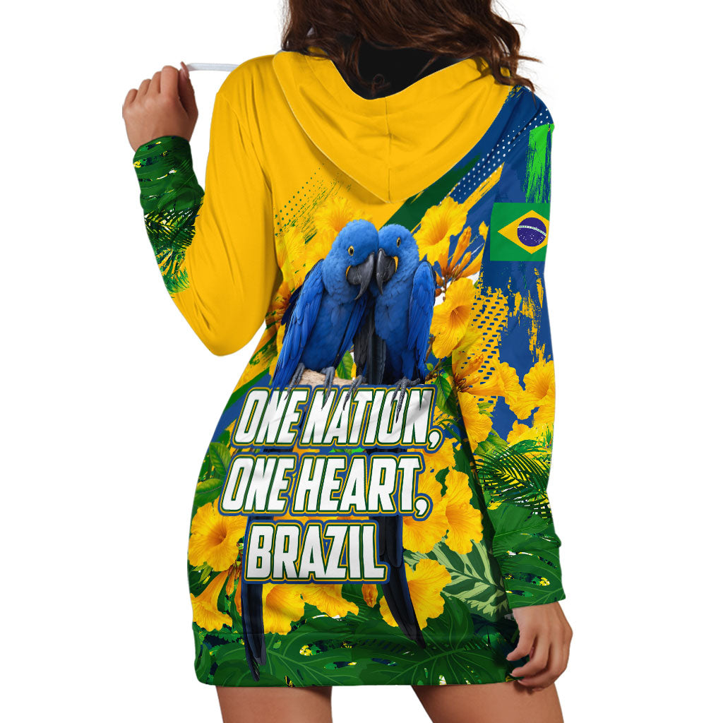 Brazil Independence Day Hoodie Dress One Nation One Heart - Tropical Toucan Macaw Christ Redeemer