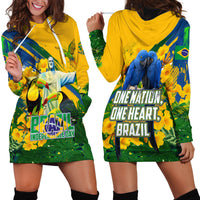 Brazil Independence Day Hoodie Dress One Nation One Heart - Tropical Toucan Macaw Christ Redeemer