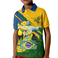 Brazil Independence Day Kid Polo Shirt One Nation One Heart - Tropical Toucan Macaw Christ Redeemer