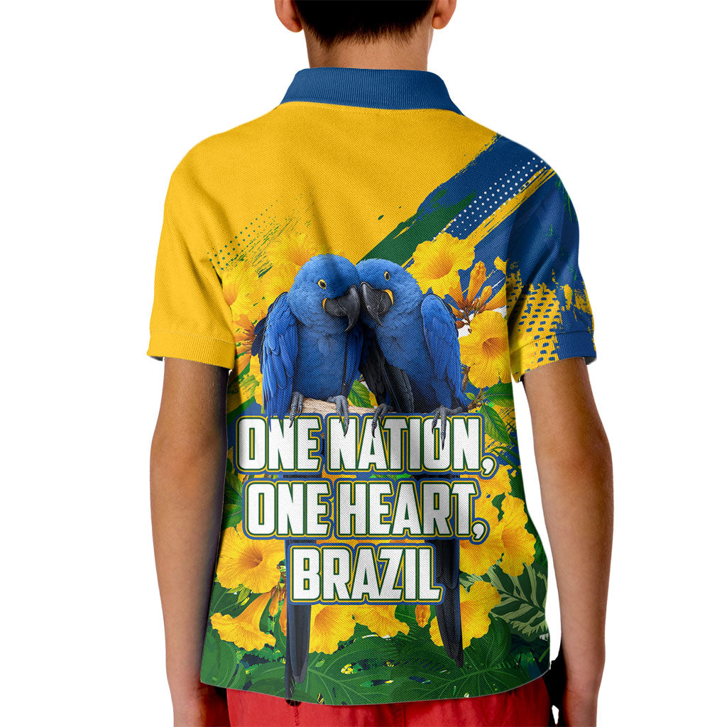 Brazil Independence Day Kid Polo Shirt One Nation One Heart - Tropical Toucan Macaw Christ Redeemer