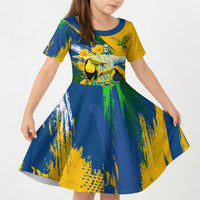 Brazil Independence Day Kid Short Sleeve Dress One Nation One Heart - Tropical Toucan Macaw Christ Redeemer