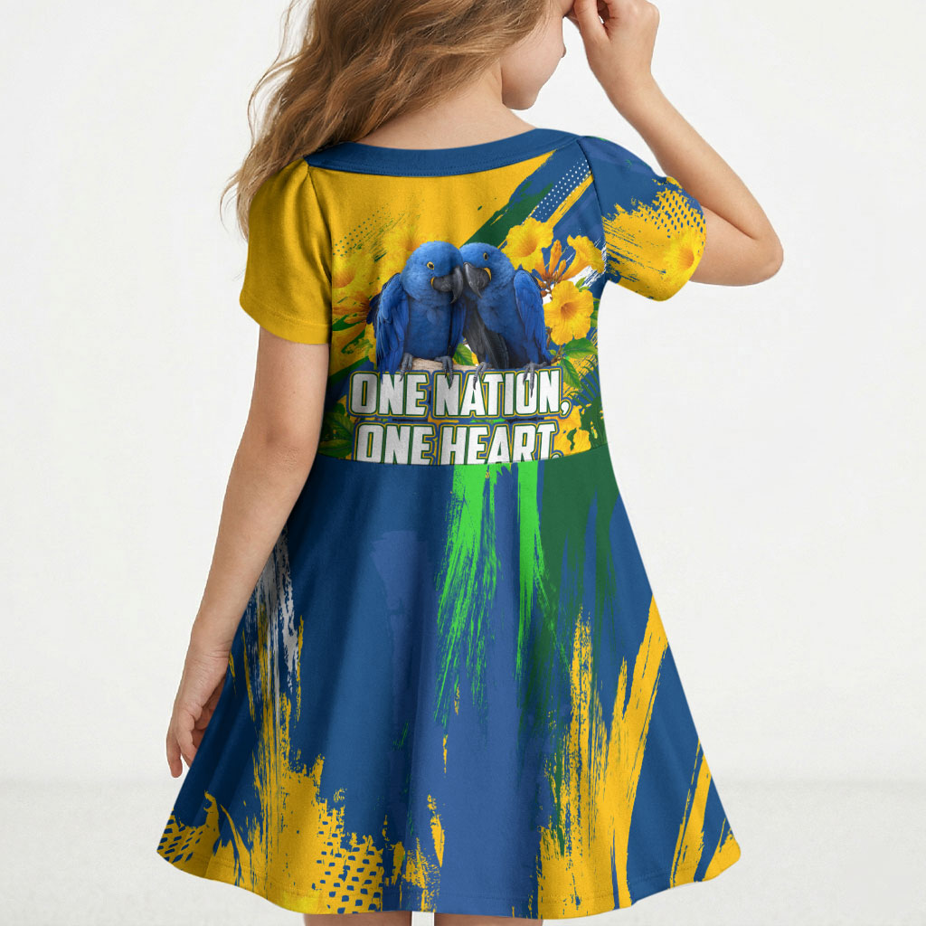 Brazil Independence Day Kid Short Sleeve Dress One Nation One Heart - Tropical Toucan Macaw Christ Redeemer