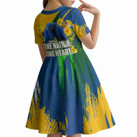 Brazil Independence Day Kid Short Sleeve Dress One Nation One Heart - Tropical Toucan Macaw Christ Redeemer