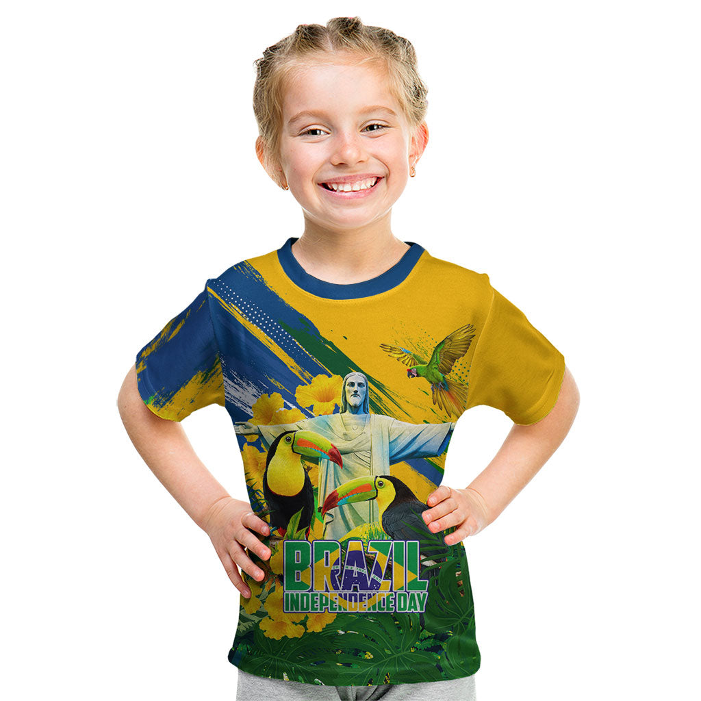 Brazil Independence Day Kid T Shirt One Nation One Heart - Tropical Toucan Macaw Christ Redeemer