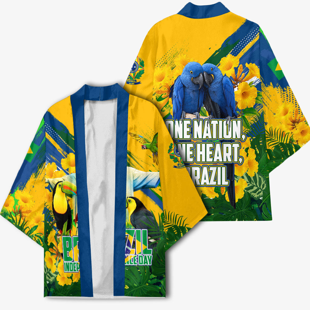 Brazil Independence Day Kimono One Nation One Heart - Tropical Toucan Macaw Christ Redeemer