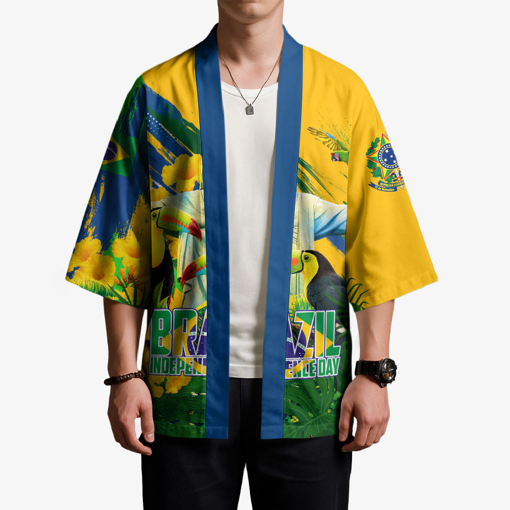 Brazil Independence Day Kimono One Nation One Heart - Tropical Toucan Macaw Christ Redeemer