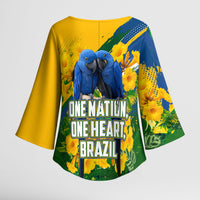 Brazil Independence Day Kimono Sleeve Blouse One Nation One Heart - Tropical Toucan Macaw Christ Redeemer