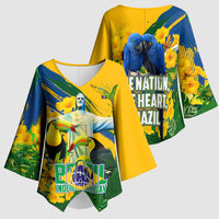 Brazil Independence Day Kimono Sleeve Blouse One Nation One Heart - Tropical Toucan Macaw Christ Redeemer