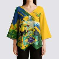 Brazil Independence Day Kimono Sleeve Blouse One Nation One Heart - Tropical Toucan Macaw Christ Redeemer
