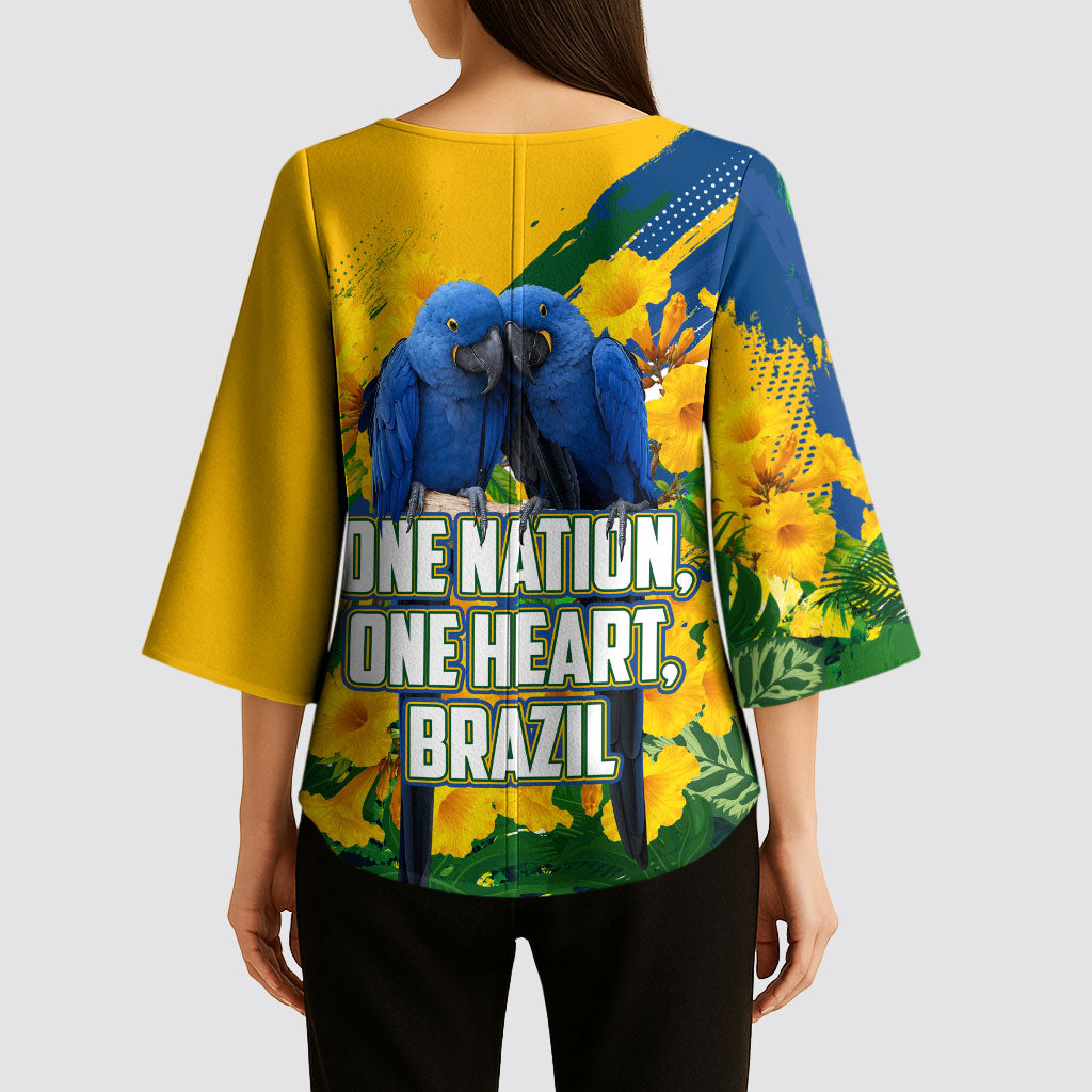 Brazil Independence Day Kimono Sleeve Blouse One Nation One Heart - Tropical Toucan Macaw Christ Redeemer