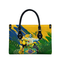 Brazil Independence Day Leather Bag One Nation One Heart - Tropical Toucan Macaw Christ Redeemer
