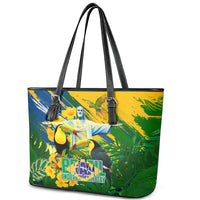 Brazil Independence Day Leather Tote Bag One Nation One Heart - Tropical Toucan Macaw Christ Redeemer