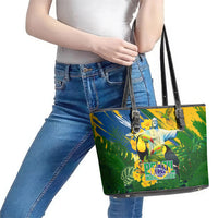Brazil Independence Day Leather Tote Bag One Nation One Heart - Tropical Toucan Macaw Christ Redeemer