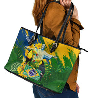 Brazil Independence Day Leather Tote Bag One Nation One Heart - Tropical Toucan Macaw Christ Redeemer