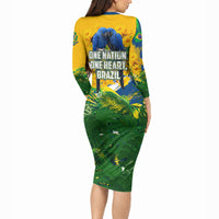 Brazil Independence Day Long Sleeve Bodycon Dress One Nation One Heart - Tropical Toucan Macaw Christ Redeemer