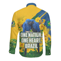 Brazil Independence Day Long Sleeve Button Shirt One Nation One Heart - Tropical Toucan Macaw Christ Redeemer