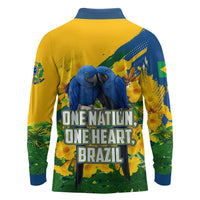 Brazil Independence Day Long Sleeve Polo Shirt One Nation One Heart - Tropical Toucan Macaw Christ Redeemer