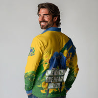 Brazil Independence Day Long Sleeve Polo Shirt One Nation One Heart - Tropical Toucan Macaw Christ Redeemer