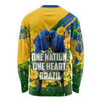 Brazil Independence Day Long Sleeve Shirt One Nation One Heart - Tropical Toucan Macaw Christ Redeemer
