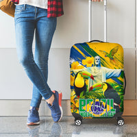Brazil Independence Day Luggage Cover One Nation One Heart - Tropical Toucan Macaw Christ Redeemer