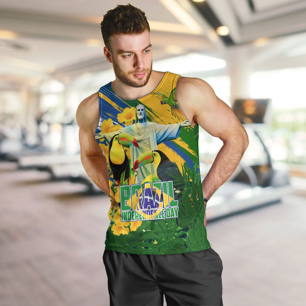 Brazil Independence Day Men Tank Top One Nation One Heart - Tropical Toucan Macaw Christ Redeemer