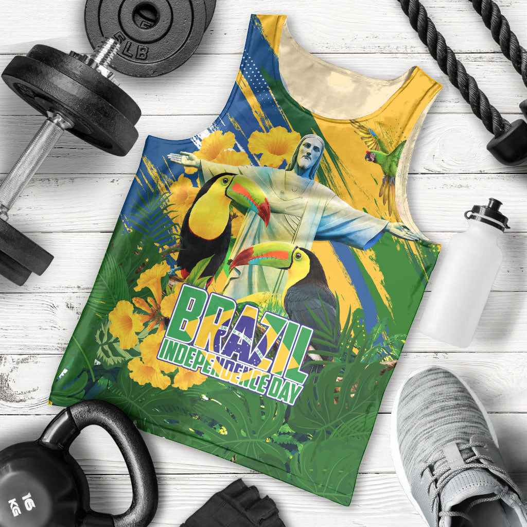 Brazil Independence Day Men Tank Top One Nation One Heart - Tropical Toucan Macaw Christ Redeemer