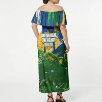 Brazil Independence Day Off Shoulder Maxi Dress One Nation One Heart - Tropical Toucan Macaw Christ Redeemer