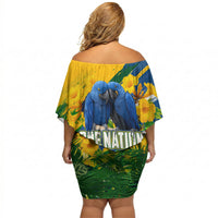 Brazil Independence Day Off Shoulder Short Dress One Nation One Heart - Tropical Toucan Macaw Christ Redeemer