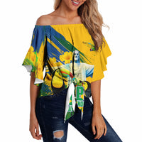 Brazil Independence Day Off Shoulder Wrap Waist Top One Nation One Heart - Tropical Toucan Macaw Christ Redeemer