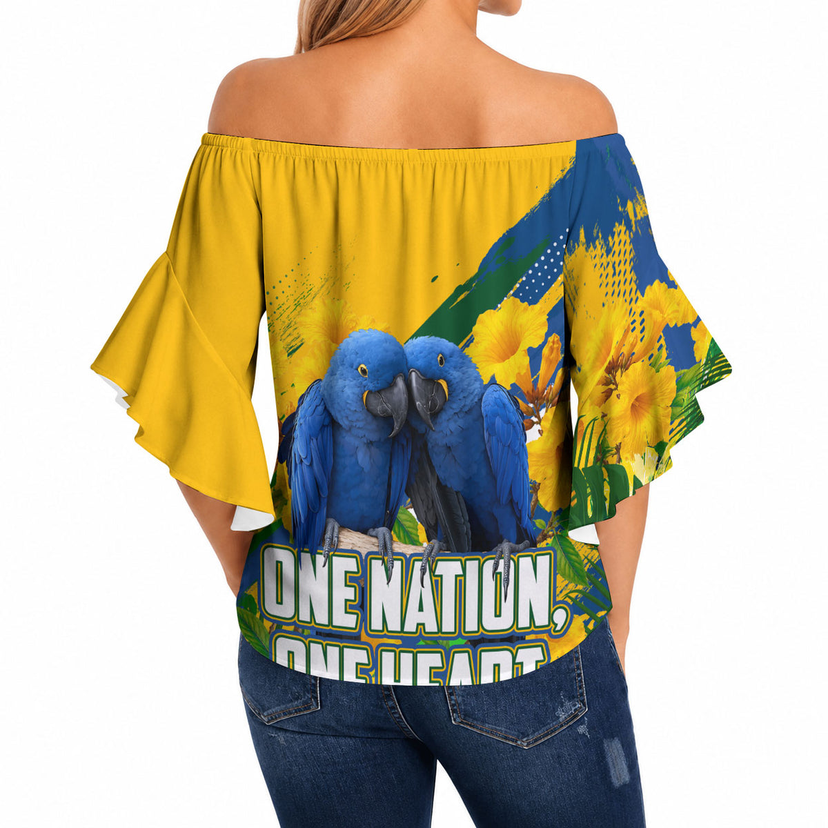 Brazil Independence Day Off Shoulder Wrap Waist Top One Nation One Heart - Tropical Toucan Macaw Christ Redeemer
