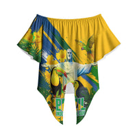 Brazil Independence Day Off Shoulder Wrap Waist Top One Nation One Heart - Tropical Toucan Macaw Christ Redeemer