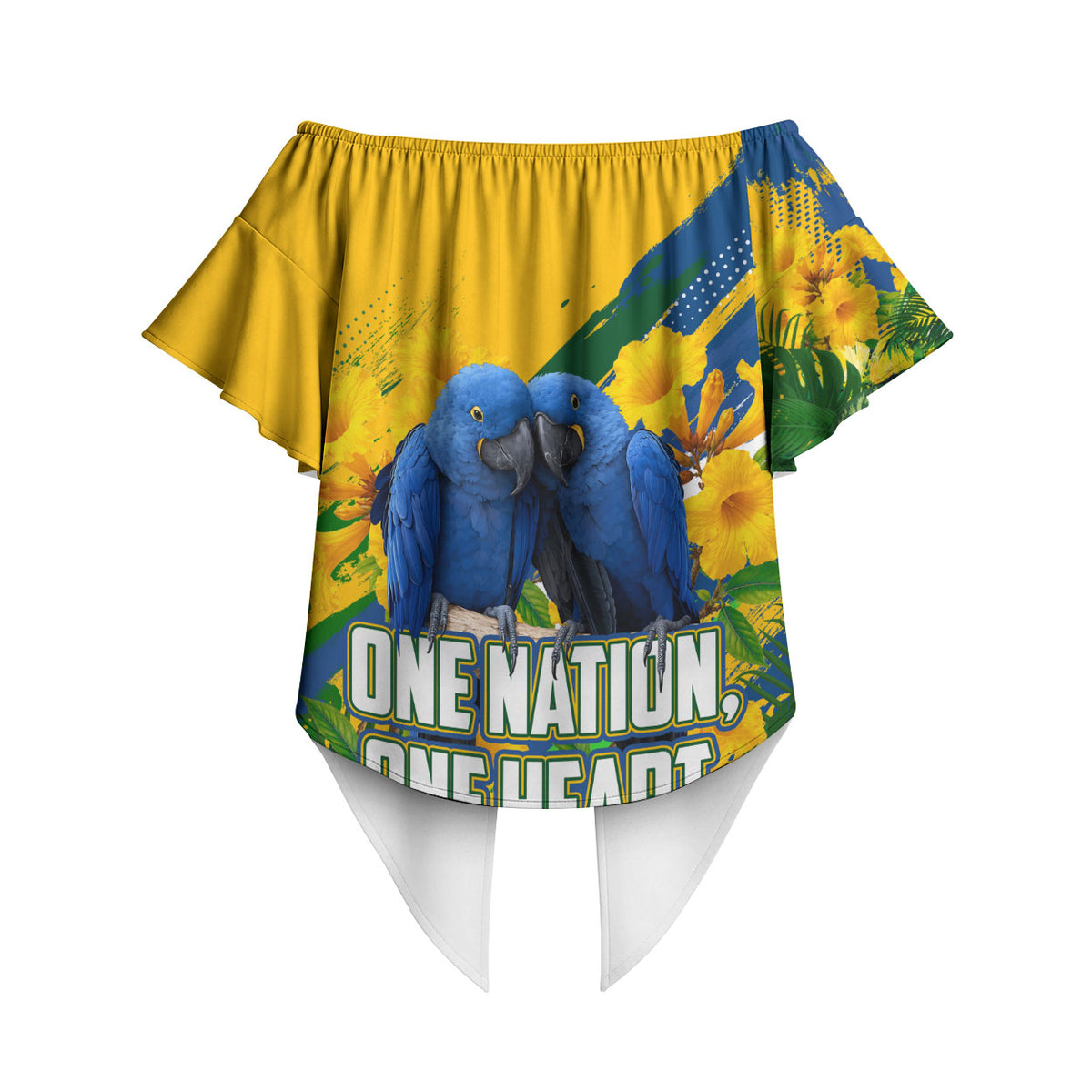 Brazil Independence Day Off Shoulder Wrap Waist Top One Nation One Heart - Tropical Toucan Macaw Christ Redeemer