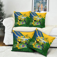 Brazil Independence Day Pillow Cover One Nation One Heart - Tropical Toucan Macaw Christ Redeemer