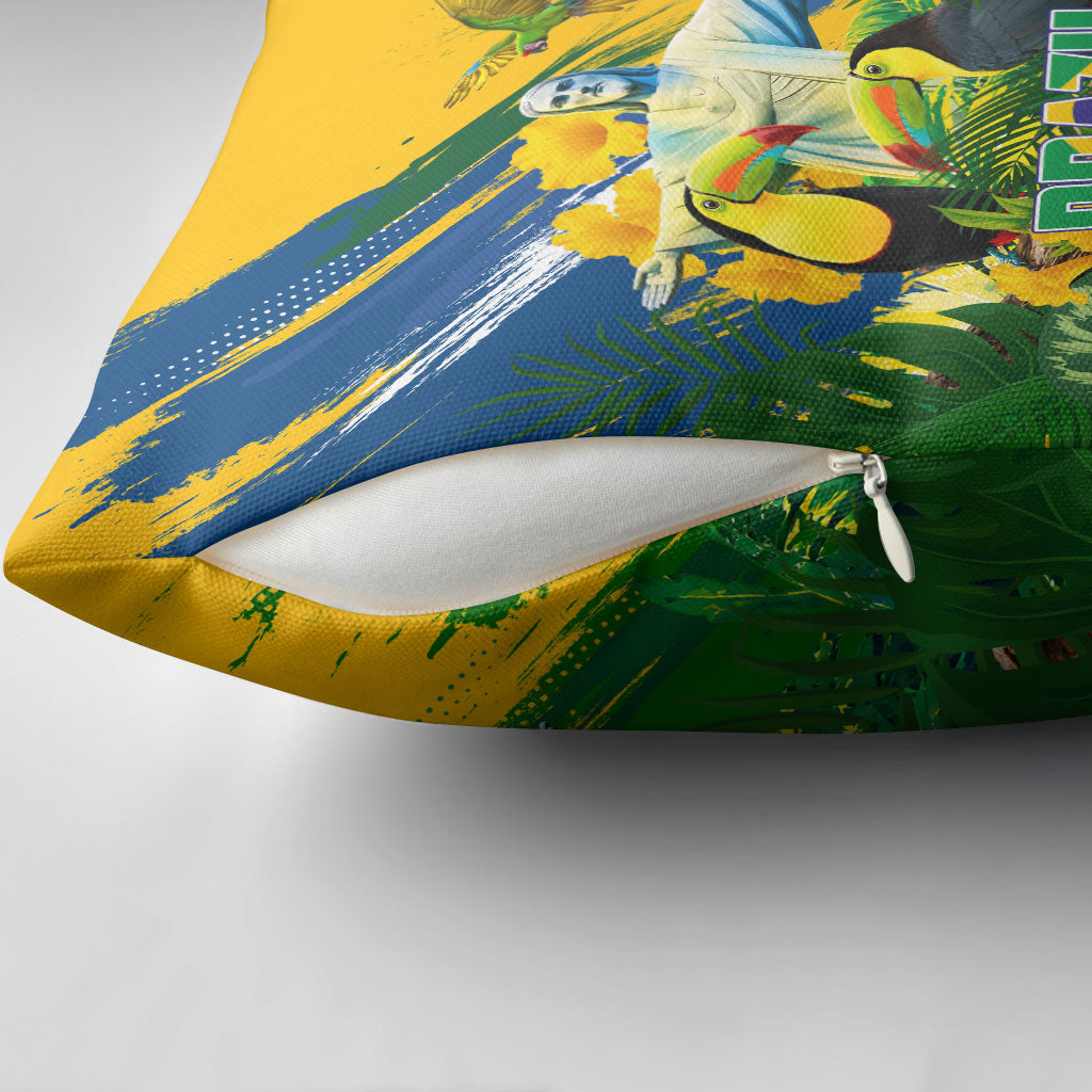 Brazil Independence Day Pillow Cover One Nation One Heart - Tropical Toucan Macaw Christ Redeemer