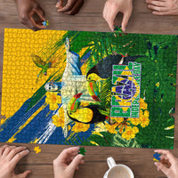 Brazil Independence Day Puzzle One Nation One Heart - Tropical Toucan Macaw Christ Redeemer