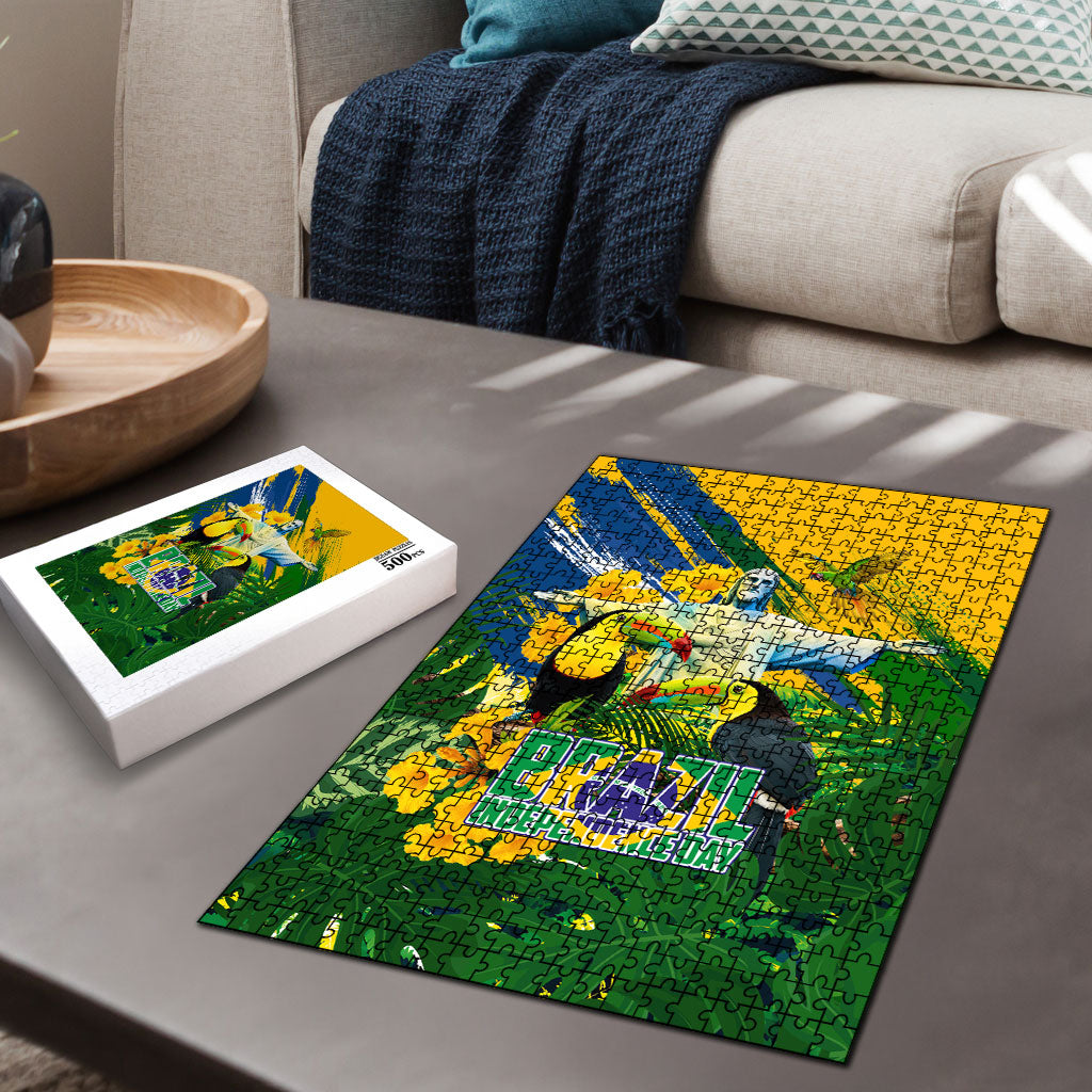 Brazil Independence Day Puzzle One Nation One Heart - Tropical Toucan Macaw Christ Redeemer