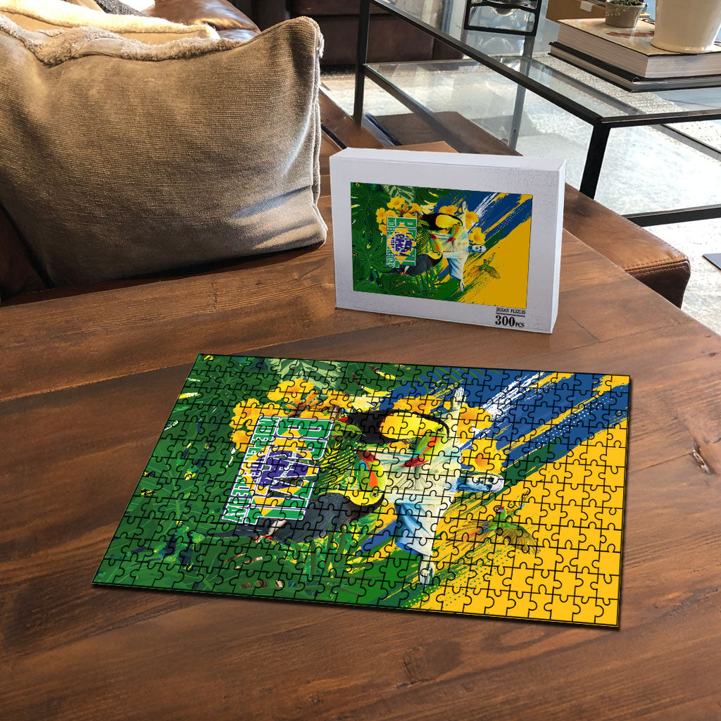 Brazil Independence Day Puzzle One Nation One Heart - Tropical Toucan Macaw Christ Redeemer