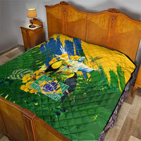 Brazil Independence Day Quilt One Nation One Heart - Tropical Toucan Macaw Christ Redeemer