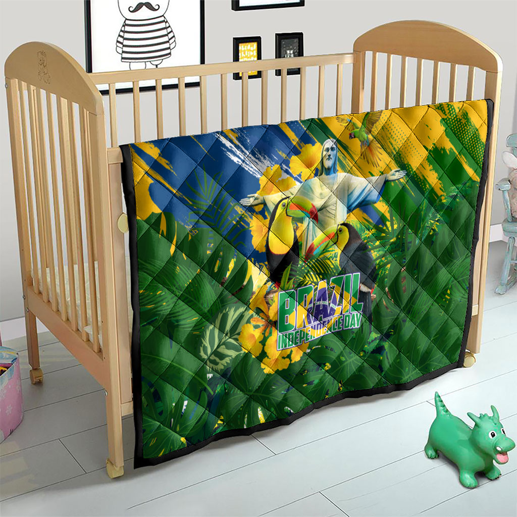 Brazil Independence Day Quilt One Nation One Heart - Tropical Toucan Macaw Christ Redeemer
