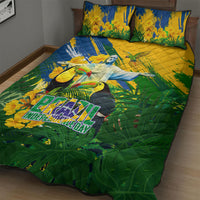 Brazil Independence Day Quilt Bed Set One Nation One Heart - Tropical Toucan Macaw Christ Redeemer