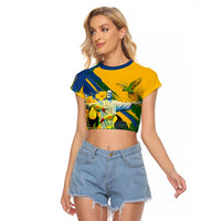 Brazil Independence Day Raglan Cropped T Shirt One Nation One Heart - Tropical Toucan Macaw Christ Redeemer
