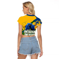 Brazil Independence Day Raglan Cropped T Shirt One Nation One Heart - Tropical Toucan Macaw Christ Redeemer