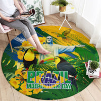 Brazil Independence Day Round Carpet One Nation One Heart - Tropical Toucan Macaw Christ Redeemer
