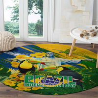 Brazil Independence Day Round Carpet One Nation One Heart - Tropical Toucan Macaw Christ Redeemer
