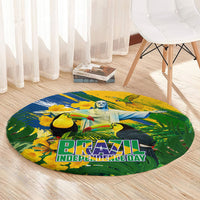 Brazil Independence Day Round Carpet One Nation One Heart - Tropical Toucan Macaw Christ Redeemer
