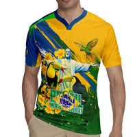 Brazil Independence Day Rugby Jersey One Nation One Heart - Tropical Toucan Macaw Christ Redeemer