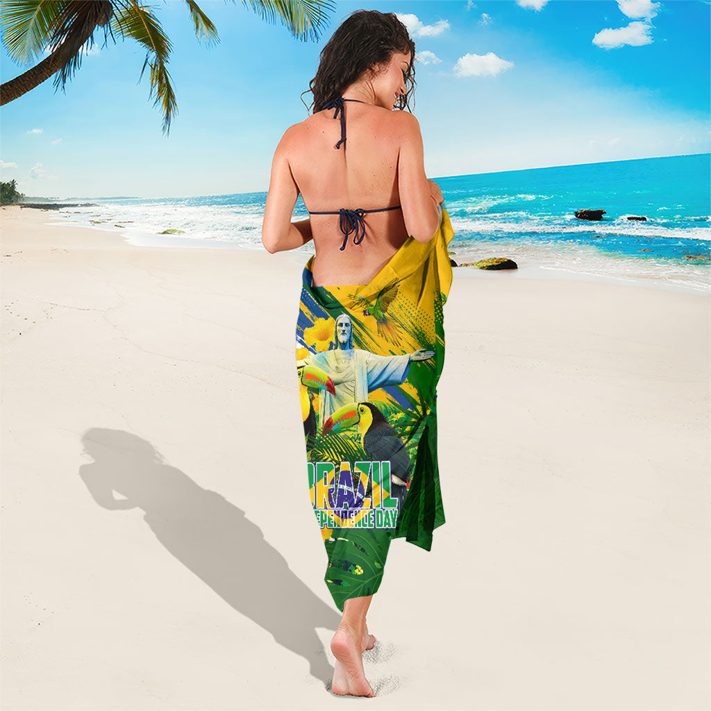 Brazil Independence Day Sarong One Nation One Heart - Tropical Toucan Macaw Christ Redeemer