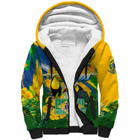 Brazil Independence Day Sherpa Hoodie One Nation One Heart - Tropical Toucan Macaw Christ Redeemer